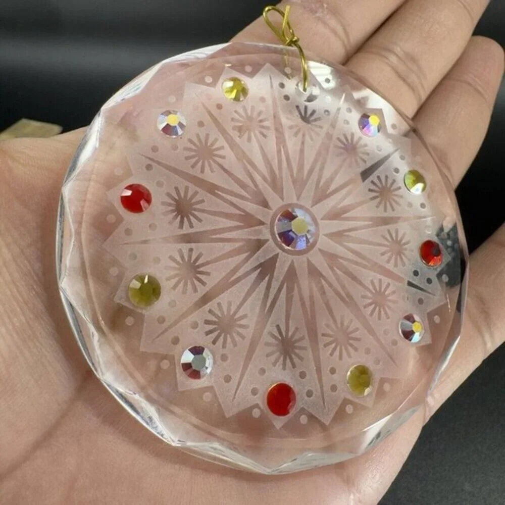 Hand Crafted Clear Crystal Round‎ Jeweled Ornament Signed Christmas Decorative